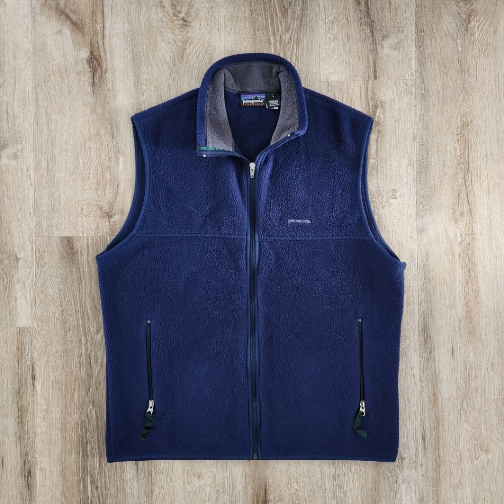 Patagonia Men's Vintage Navy Blue Synchilla Fleece Full Zip Vest Size Large